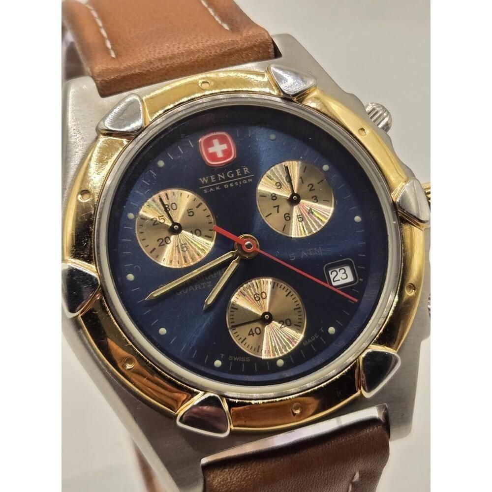 Wenger S.A.K Design Chronograph Blue Gold Dial Date Men’s Watch. MINOR DEFECT